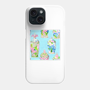 Watercolor chinoiserie jars on sky blue Phone Case