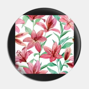 Translucent Lily flowers watercolor ornate composition. Transparent tropical pink flowers and leaves. Spring blooming garden Pin