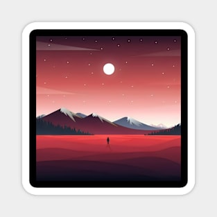 Red landscape minimalist art Magnet