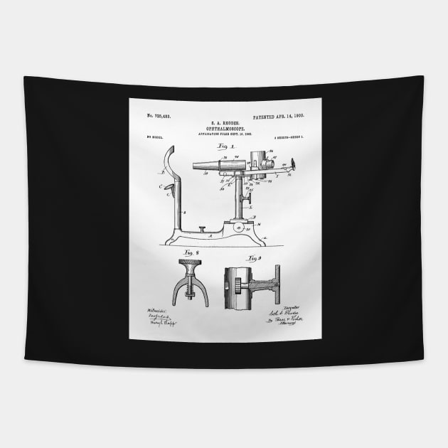 Ophthalmoscope Patent - Optometrist Eye Doctor Office Art - White Tapestry by patentpress