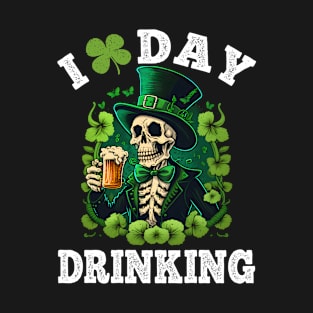 St Patricks Day I Love Day Drinking Funny Skeleton Beer Love T-Shirt