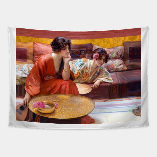 Two Elegant Young Women At Leisure, H. Siddons Mowbray 1895 Tapestry by rocketshipretro