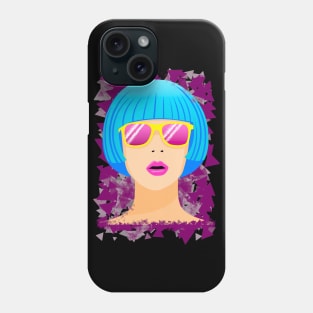 Girl with blue hair and pink sunglasses Phone Case