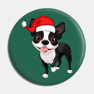 Santa Boston Terrier Cartoon Dog Pin