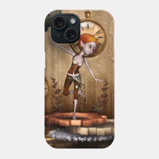 Cute little steampunk girl with clocks and gears Phone Case