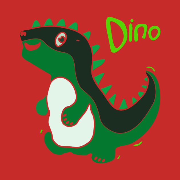 cartoon style illustration of a cute green dinosaurs by bloomroge