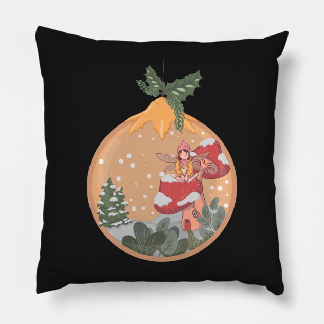 Fairy Mushroom House Christmas Pillow by Gernatatiti