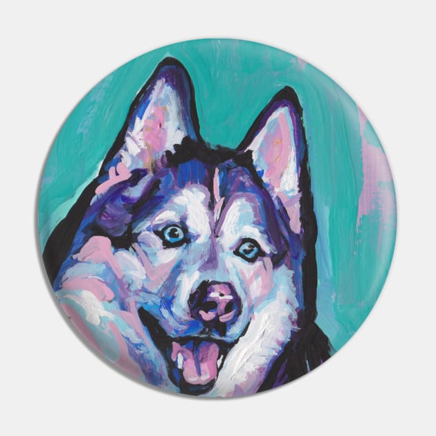 Siberian Husky Bright colorful pop dog art Pin by bentnotbroken11