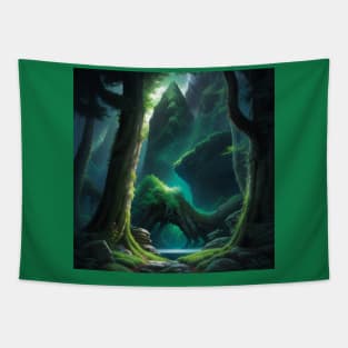 Misty Interior of Trollbark Forest, Green Temperate Rainforest DND Tapestry