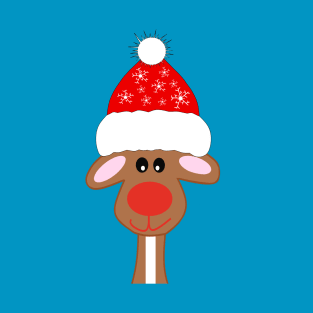 Festive Christmas Reindeer With Red Snowflake Hat T-Shirt