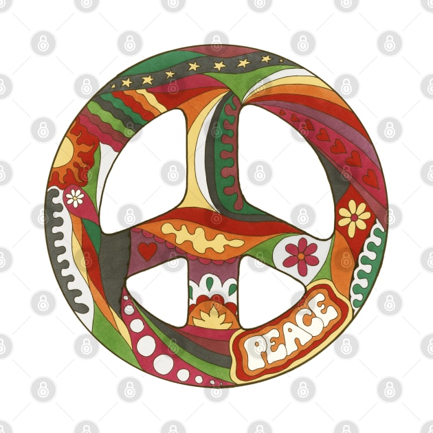 Vintage Psychedelic Peace Symbol by Kellie Espie Art