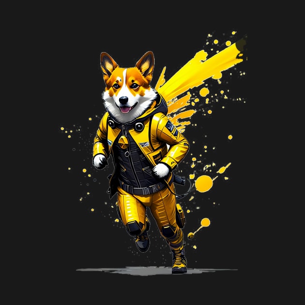 Speedy Corgi Racer in Bright Yellow Racing Suit by fur-niche