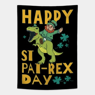 Happy St. Pat-Rex Day Leprechaun Riding T-Rex Dinosaur for St. Patrick's Day Tapestry