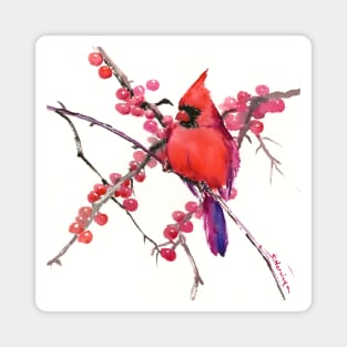 Cardinal Bird and Berries Magnet