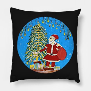 Christmas santa Indian folk art style, Phad painting, watercolor painting Pillow