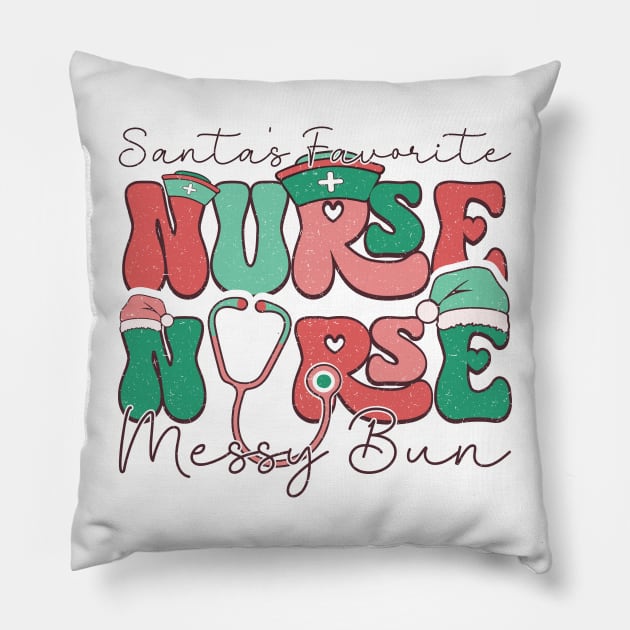 Santa's Favorite Nurse Messy bun Pillow by MZeeDesigns