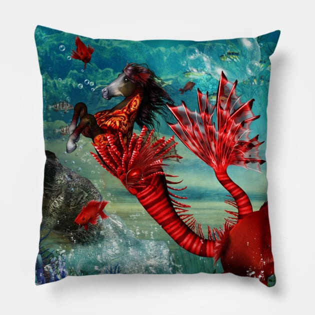 Wonderful seahorse with skulls in the deep ocean Pillow by Nicky2342