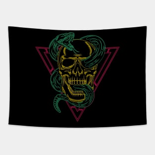 Retro 80s Style Neon Skull Snake Tapestry