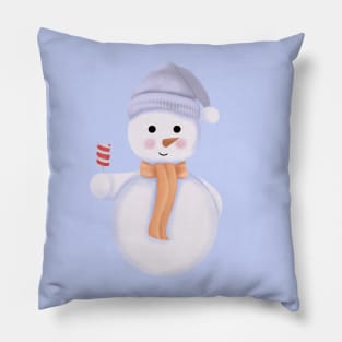 Christmas Snowman with Scarf,Beanie and Marshmallow. Pillow