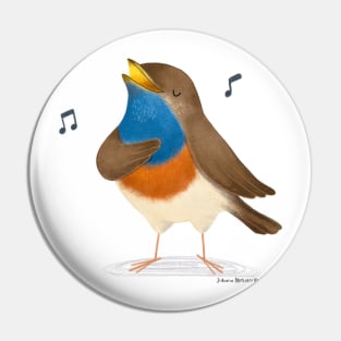 Blue Throated Nightingale Bird singing Pin