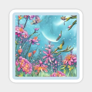 Pastel Flowers in the Pale Moonlight Magnet