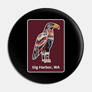 Gig Harbor Washington Native American Indian American Red Background Eagle Hawk Haida Pin