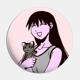 I draw pink pastel happy sakaki hugging the iriomote cat maya / azumanga daioh manga Pin