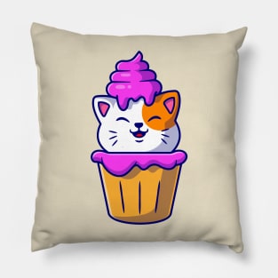 Cute Cat Cupcake Cartoon Pillow