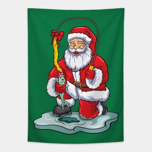 Ice Fishing Santa Claus Fisherman Christmas Winter Tapestry