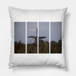 Wonderful landscapes in the Netherlands. Historic dutch windmills in Kinderdijk in a cloudy autumn day. Unesco site. Natural view from distance. Pillow