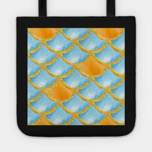 Mermaid Pattern Gold Blue Random Orange Tote