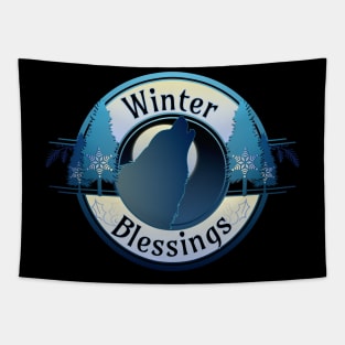 Winter Blessings Wolf Badge Tapestry