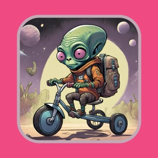 Extraterrestrial going back to school on a scooter. T-Shirt
