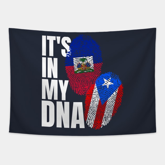 Haitian And Puerto Rican DNA Flag Heritage Gift Tapestry by Just Rep It!!