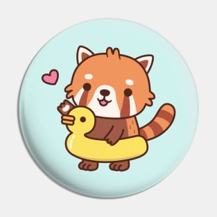 Cute Red Panda With Yellow Duck Pool Float Summer Pin