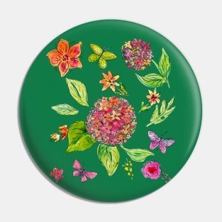 Hydrangea And Wildflowers Pin