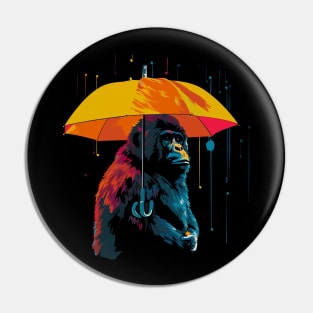 Gorilla Rainy Day With Umbrella Pin