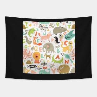 Kids Alphabet for children before school  with animals and letters pattern Tapestry