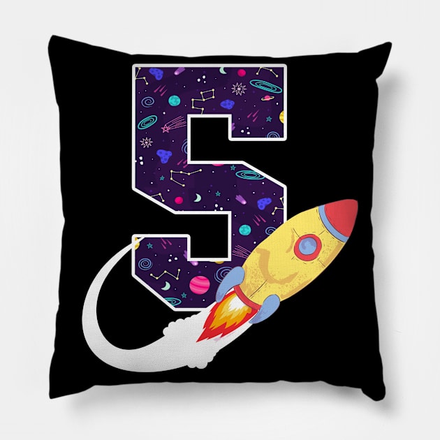 Outer Space 5 Year Old 5th Birthday Five Rocket Ship Party Pillow by ruffianlouse