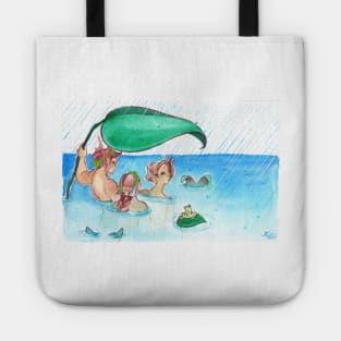 MerMay Rainy Day Merfolk Umbrella and Frog Watercolor Tote