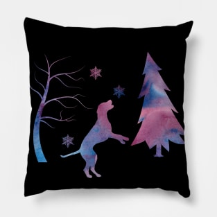 Dalmatian Winter Forest Art With Snowflakes Pillow