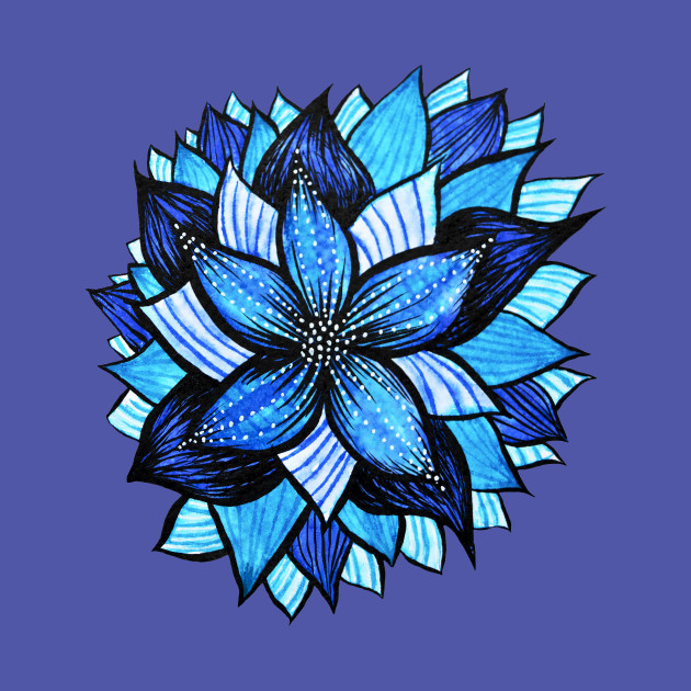 Beautiful Abstract Blue Flower Ink Drawing