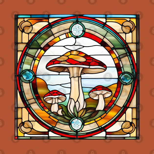 Cream Mushroom Trio Stained Glass by Xie