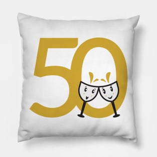 50th Birthday Large Numbers and Cute Wine Glasses Pillow