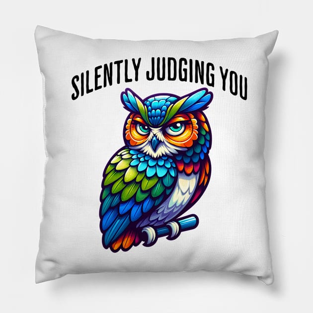 Silently Judging You funny side-eye owl design Pillow by Luxinda