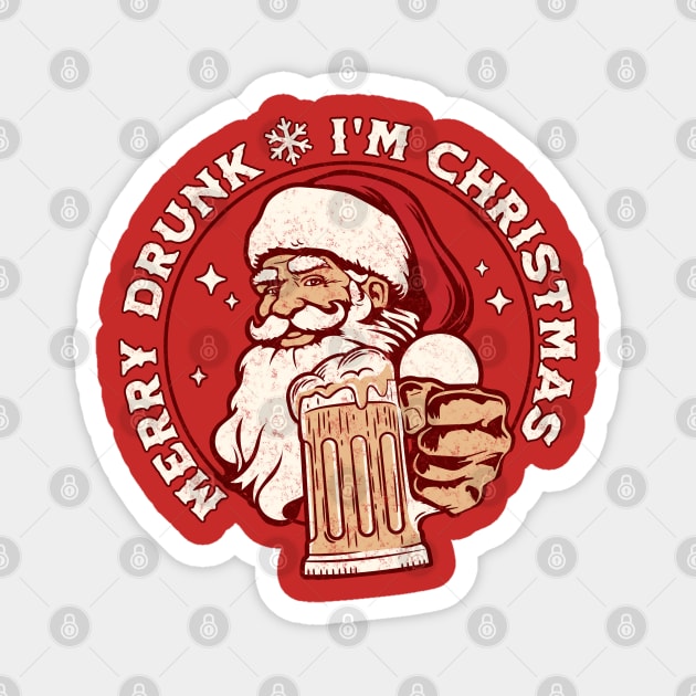 Merry Drunk I'm Christmas - Santa Claus Xmas Drinking Magnet by OrangeMonkeyArt