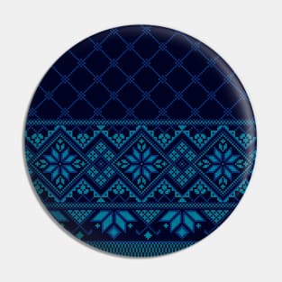 Palestinian Arabic Kufiya Keffiyeh or also called Hatta Traditional Pattern with Tatreez Embroidery Art Design Blue Pin