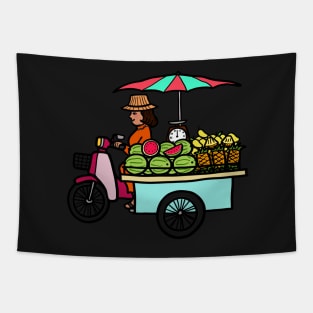 Street food motorcycle selling tropical fresh fruit, Thailand. Tapestry