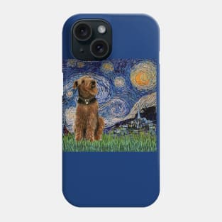 Happy Airedale in Adaptation of Van Gogh's Starry Night Phone Case