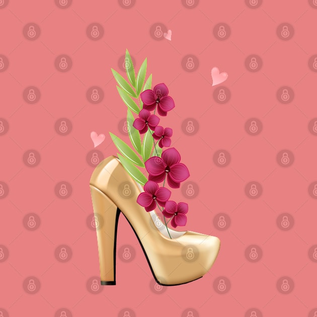 Womens Golden High Heels with Flowers for Women and Confident Girls by Productcy